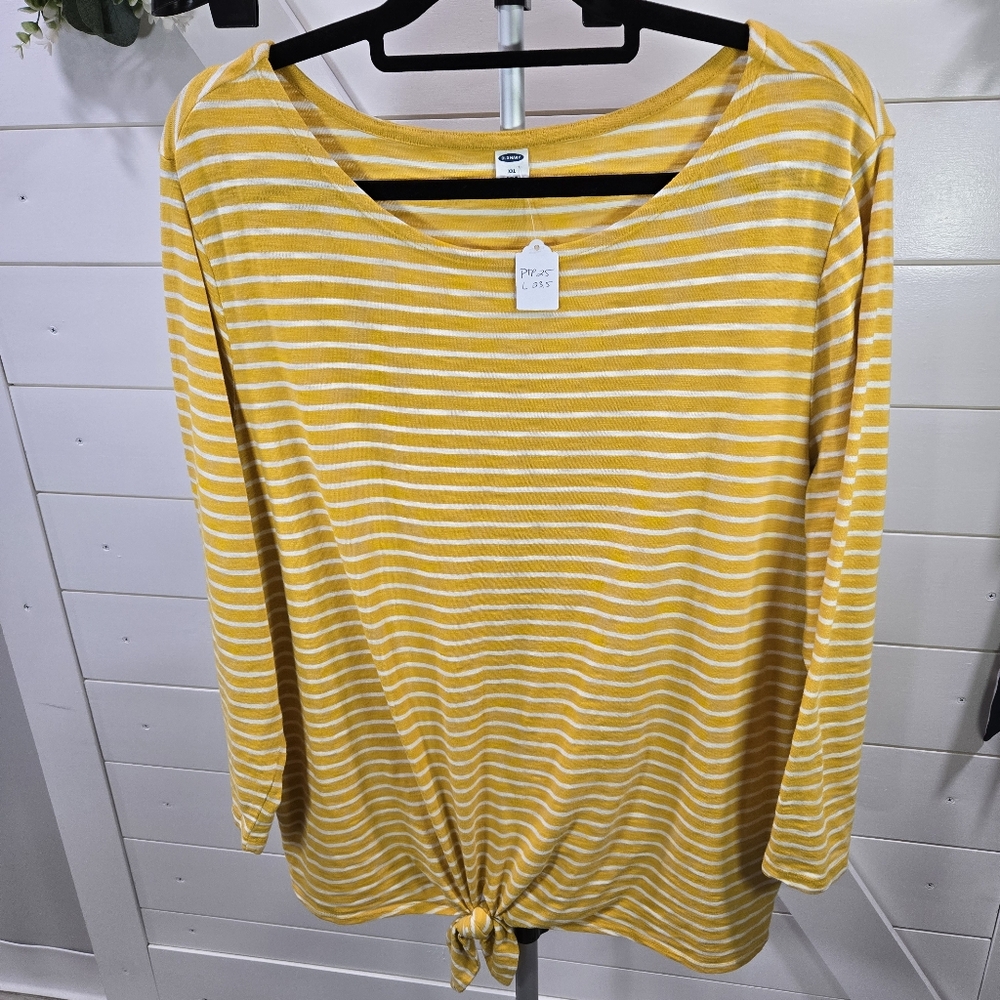 Old Navy Yellow and White Tie Front Blouse
